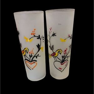 ❤️❤️ Pair of vintage Tom Collins frosted hand painted glasses circa 1950's ❤️❤️